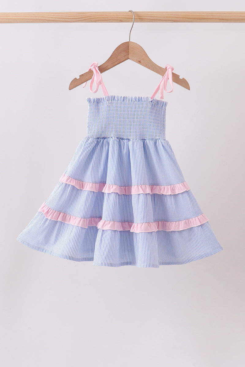 Blue Stripe Smocked Mom Dress - Aaria Tees