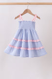 Blue Stripe Smocked Mom Dress - Aaria Tees Aaria Tees