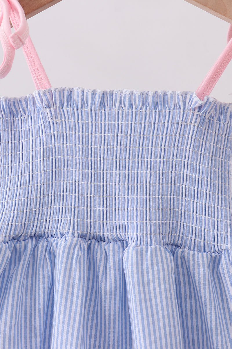 Blue Stripe Smocked Mom Dress - Aaria Tees Aaria Tees