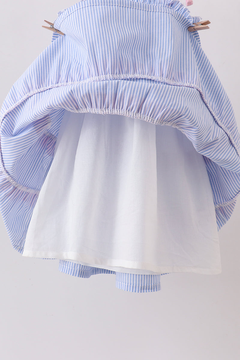 Blue Stripe Smocked Mom Dress - Aaria Tees Aaria Tees