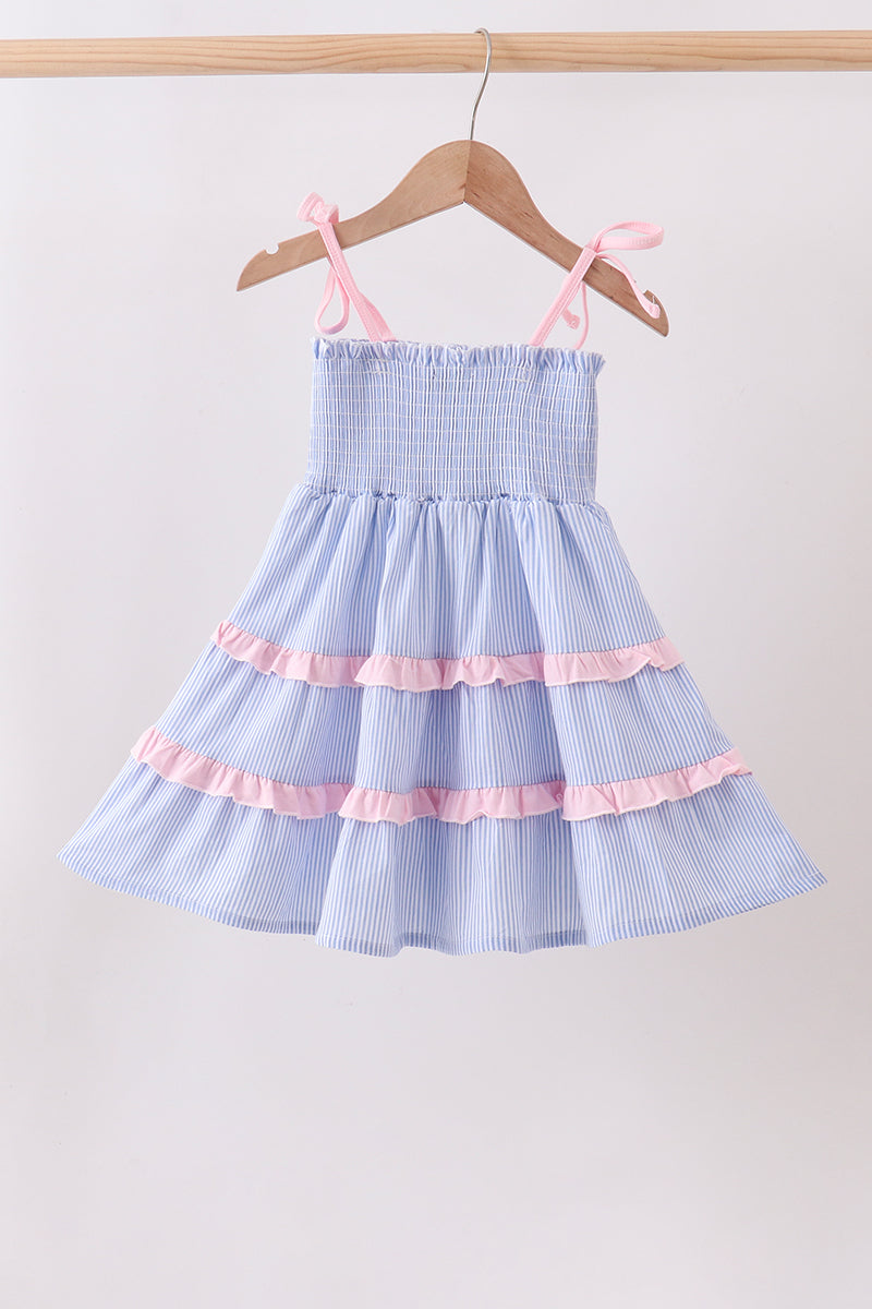 Blue Stripe Smocked Mom Dress - Aaria Tees Aaria Tees
