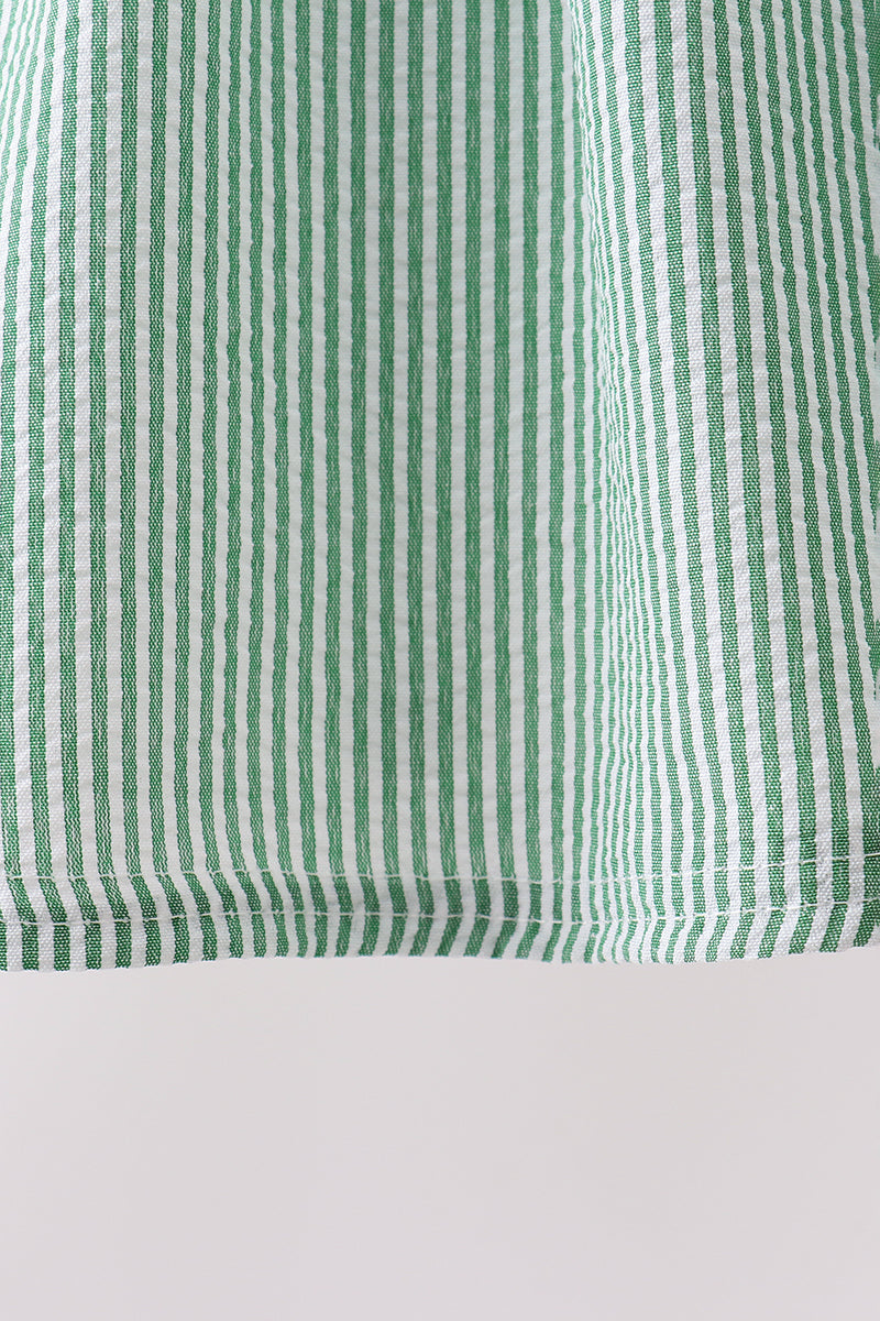 Green Watermelon Stripe Smocked Embroidered Seersucker Set - Aaria Tees Aaria Tees