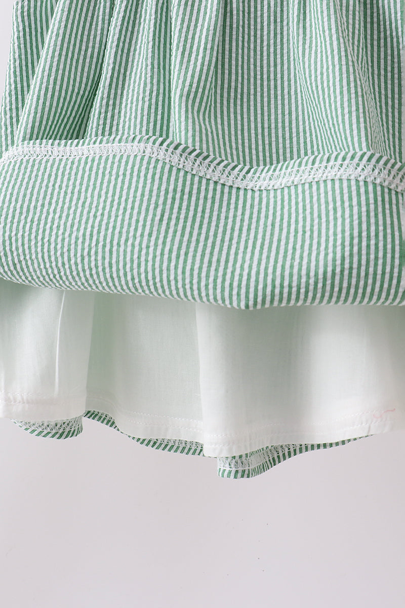 Green Watermelon Stripe Smocked Embroidered Seersucker Set - Aaria Tees Aaria Tees