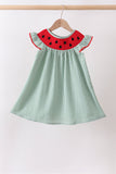 Green Watermelon Stripe Smocked Embroidered Seersucker Dress - Aaria Tees Aaria Tees