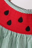 Green Watermelon Stripe Smocked Embroidered Seersucker Dress - Aaria Tees Aaria Tees