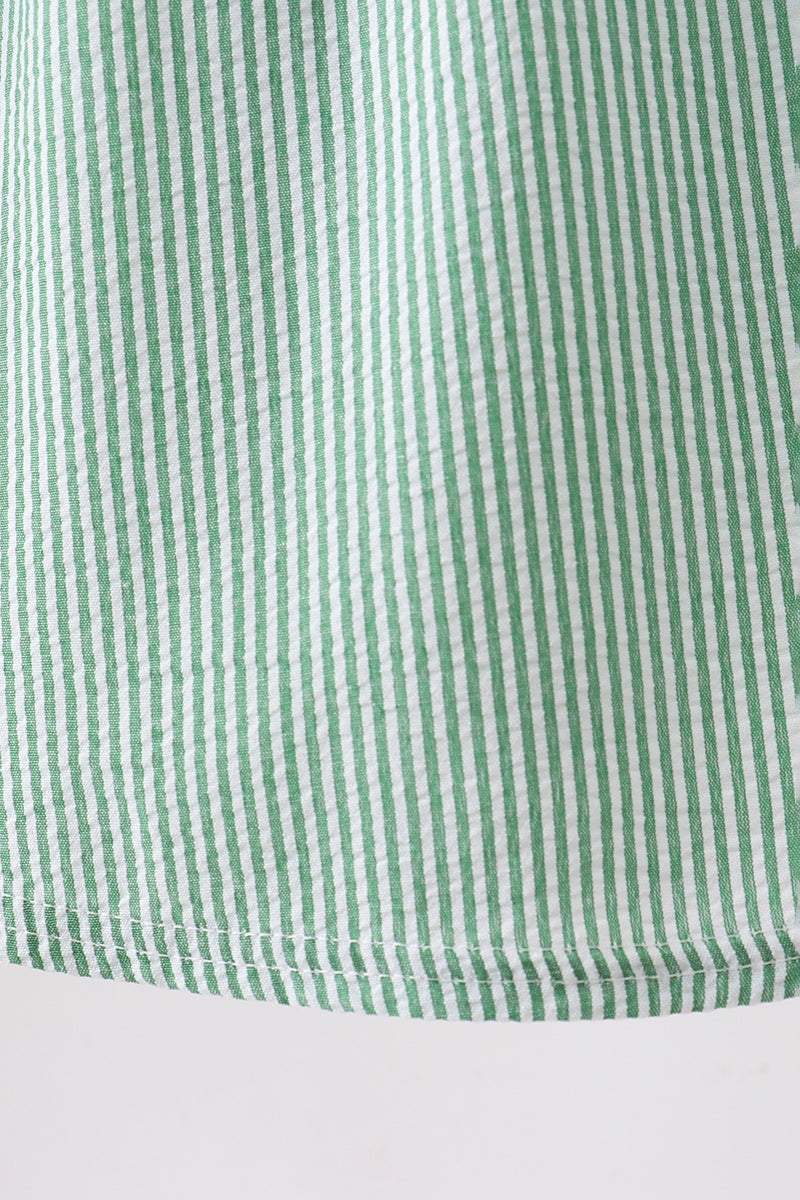 Green Watermelon Stripe Smocked Embroidered Seersucker Dress - Aaria Tees Aaria Tees