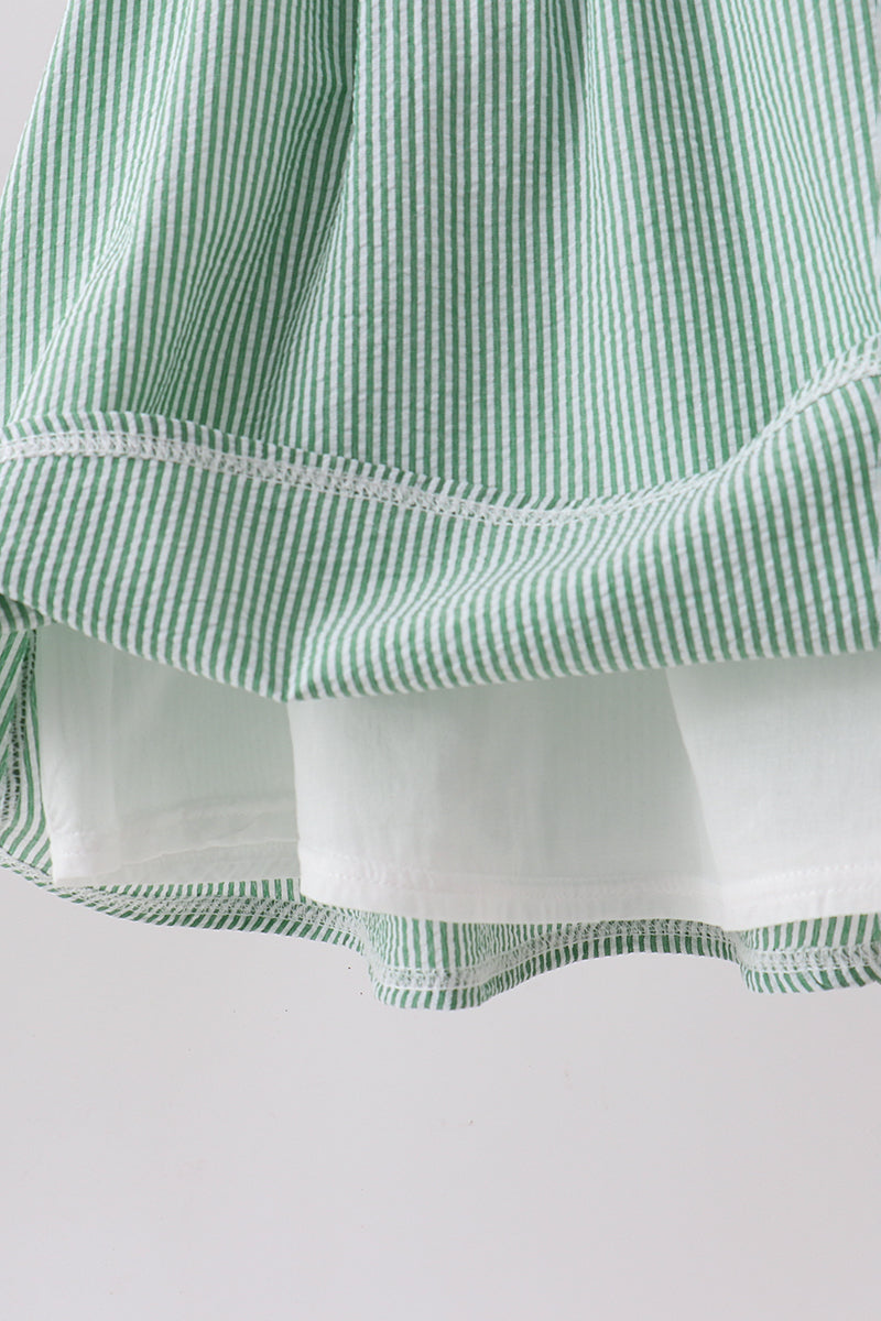 Green Watermelon Stripe Smocked Embroidered Seersucker Dress - Aaria Tees Aaria Tees