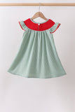 Green Watermelon Stripe Smocked Embroidered Seersucker Dress - Aaria Tees Aaria Tees