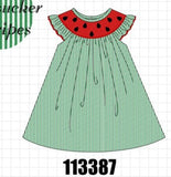 Green Watermelon Stripe Smocked Embroidered Seersucker Dress Aaria Tees