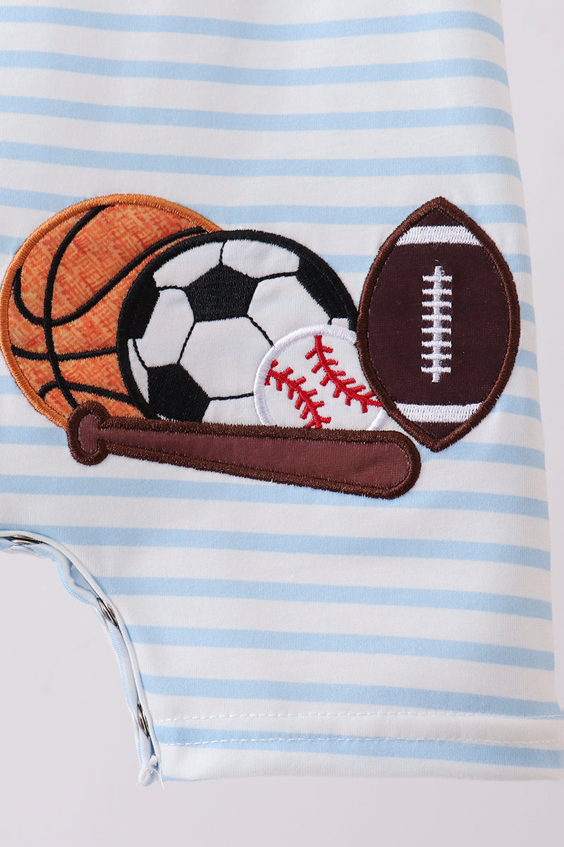 Blue Sports Ball Stripe Applique Knit Jon - Aaria Tees Aaria Tees