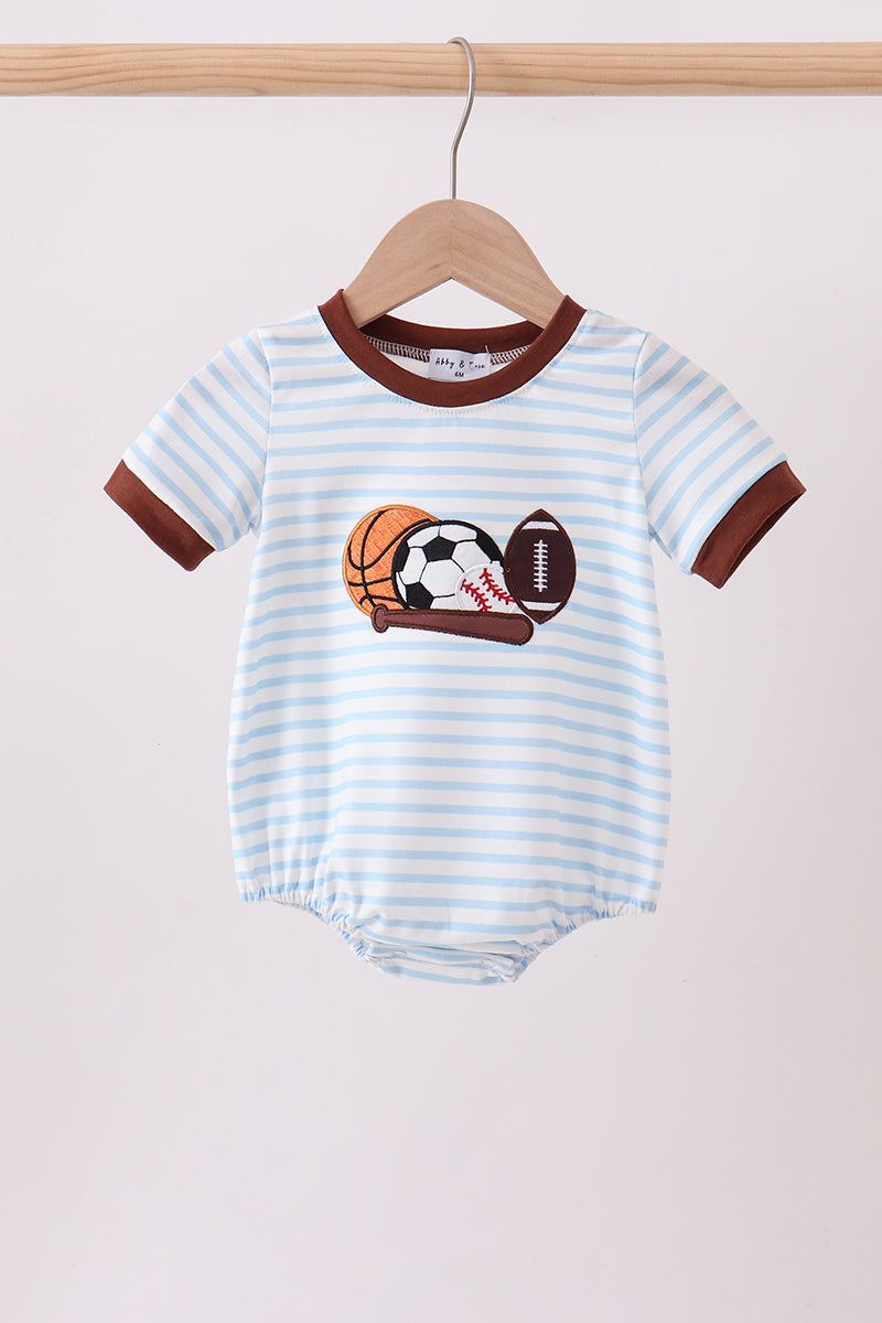Blue Sports Ball Stripe Applique Knit Bubble - Aaria Tees Aaria Tees