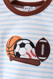 Blue Sports Ball Stripe Applique Knit Bubble - Aaria Tees Aaria Tees