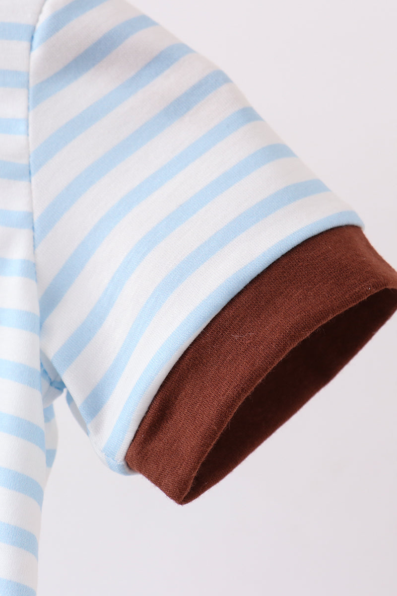 Blue Sports Ball Stripe Applique Knit Bubble - Aaria Tees Aaria Tees