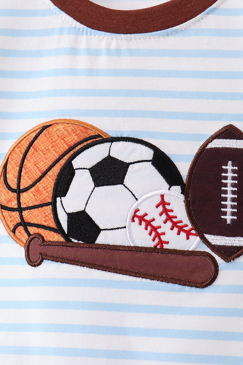 Blue Sports Ball Stripe Applique Knit Set - Aaria Tees Aaria Tees