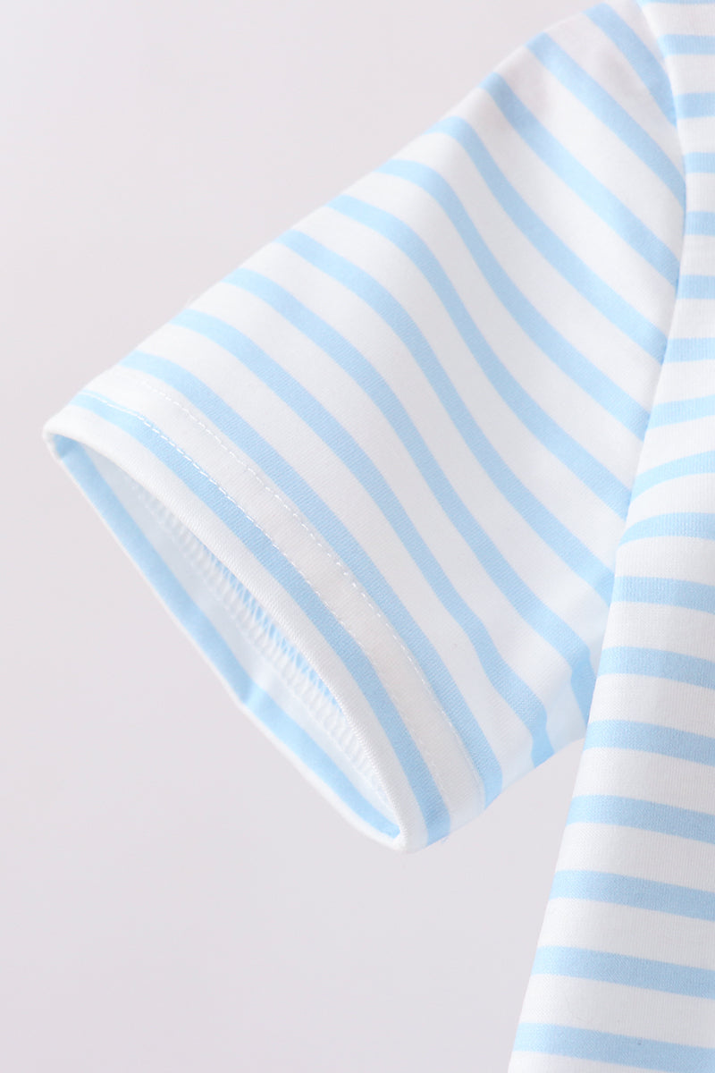 Blue Sports Ball Stripe Applique Knit Set - Aaria Tees Aaria Tees