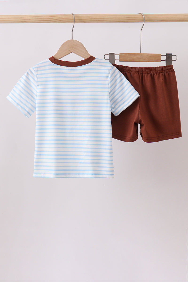 Blue Sports Ball Stripe Applique Knit Set - Aaria Tees Aaria Tees