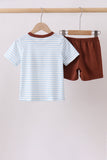 Blue Sports Ball Stripe Applique Knit Set - Aaria Tees Aaria Tees