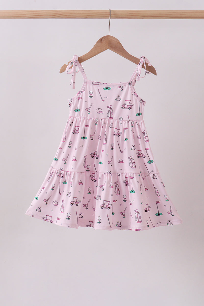 Pink golf print tiered dress - Aaria Tees