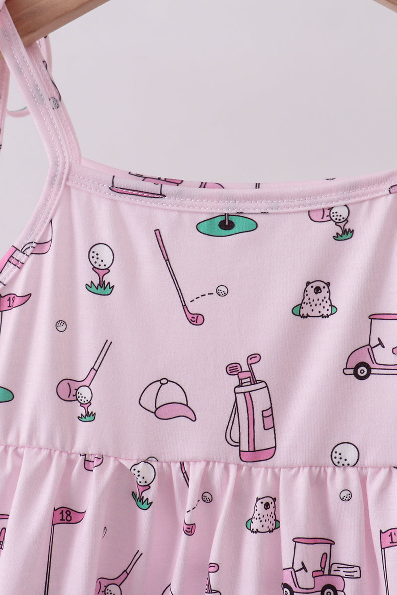 Pink golf print tiered dress - Aaria Tees Aaria Tees