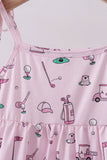 Pink golf print tiered dress - Aaria Tees Aaria Tees