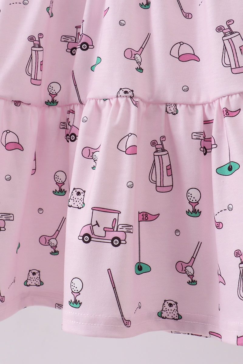 Pink golf print tiered dress - Aaria Tees Aaria Tees