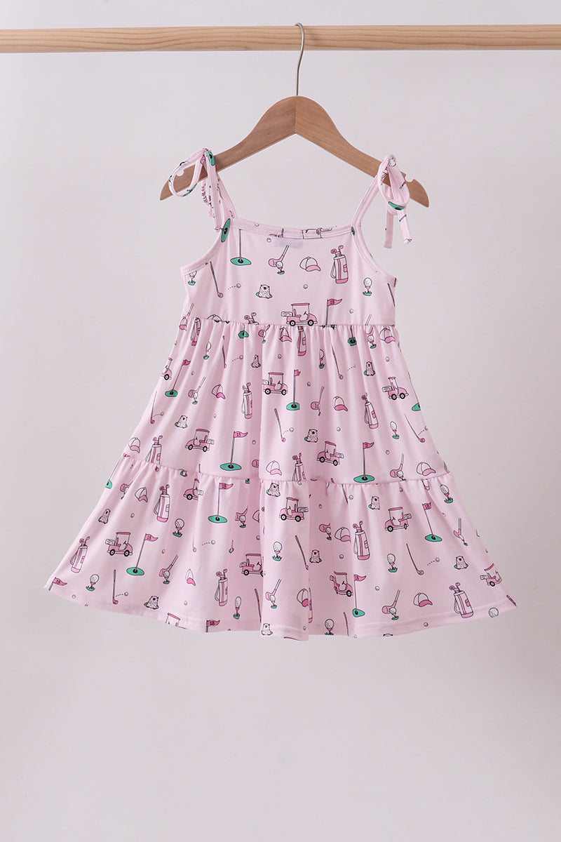 Pink golf print tiered dress - Aaria Tees Aaria Tees