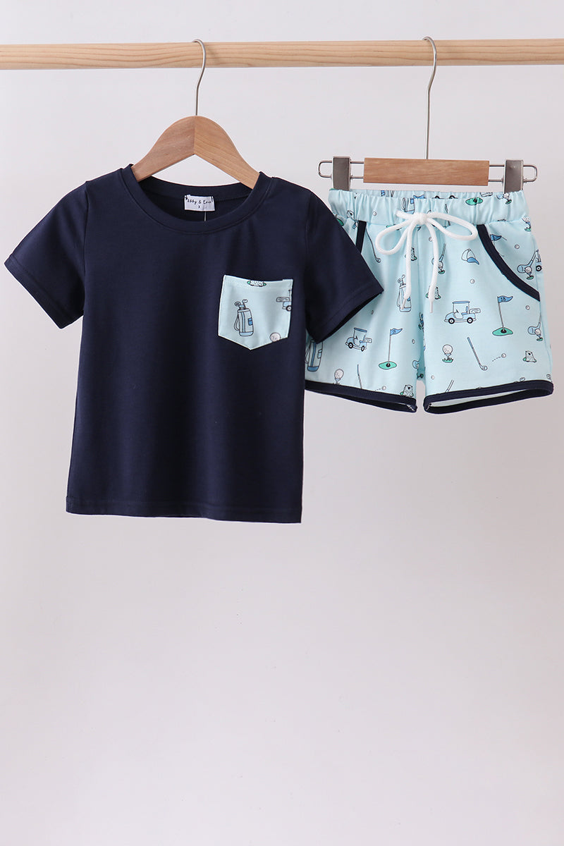 Navy golf print shorts set - Aaria Tees