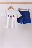 Navy bow applique stripe shorts set - Aaria Tees Aaria Tees