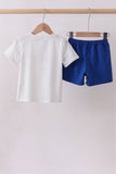Navy bow applique stripe shorts set - Aaria Tees Aaria Tees