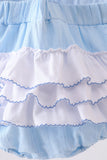 Blue Bow Smocked Embroidered Jacquard Bubble Aaria Tees