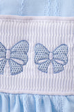Blue Bow Smocked Embroidered Jacquard Dress - Aaria Tees Aaria Tees