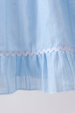 Blue Bow Smocked Embroidered Jacquard Dress - Aaria Tees Aaria Tees