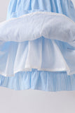Blue Bow Smocked Embroidered Jacquard Dress - Aaria Tees Aaria Tees