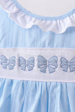 Blue Bow Smocked Embroidered Jacquard Set - Aaria Tees Aaria Tees