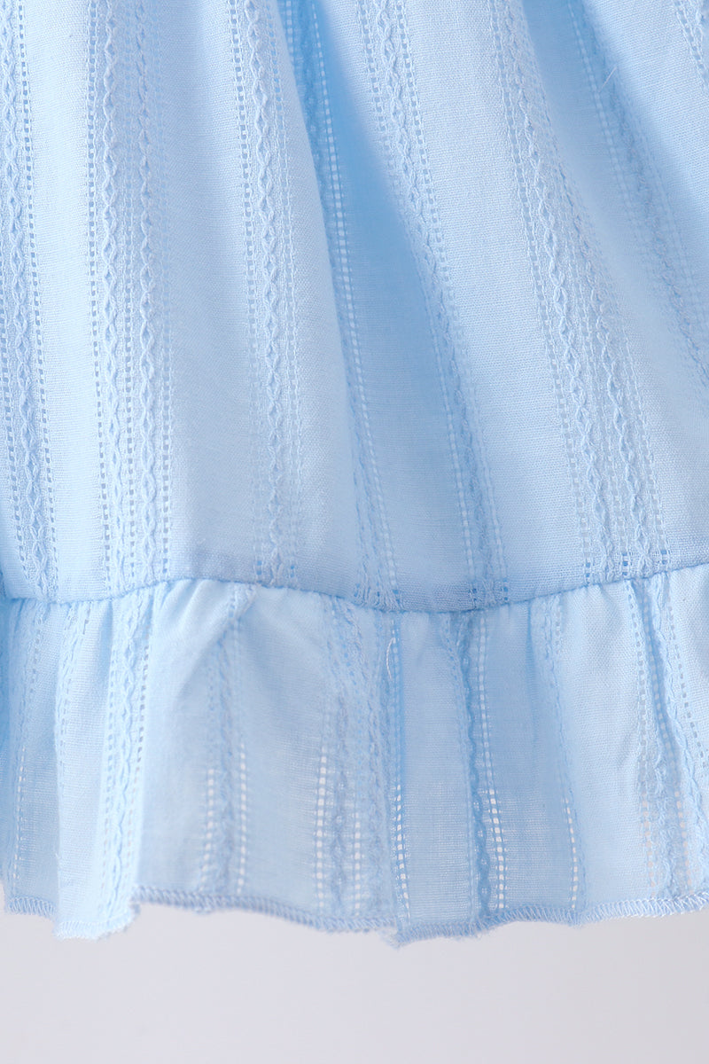 Blue Bow Smocked Embroidered Jacquard Set - Aaria Tees Aaria Tees
