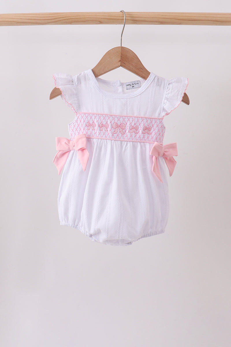 White Bow Smocked Jacquard Bubble - Aaria Tees Aaria Tees