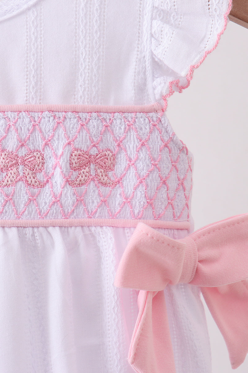 White Bow Smocked Jacquard Bubble - Aaria Tees Aaria Tees