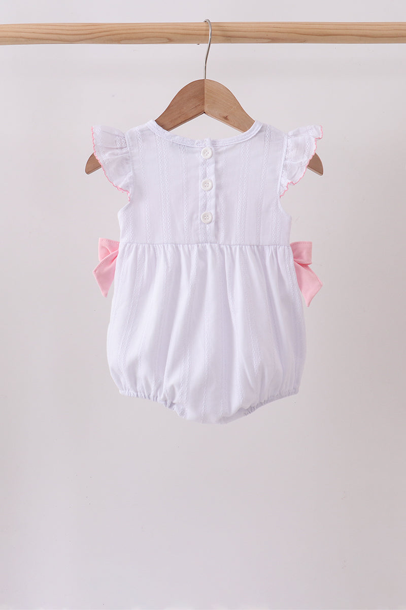 White Bow Smocked Jacquard Bubble - Aaria Tees Aaria Tees