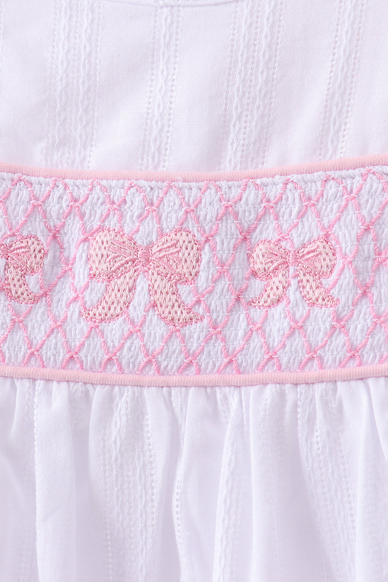 White Bow Smocked Jacquard Dress - Aaria Tees Aaria Tees