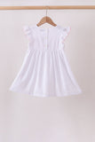 White Bow Smocked Jacquard Dress - Aaria Tees Aaria Tees