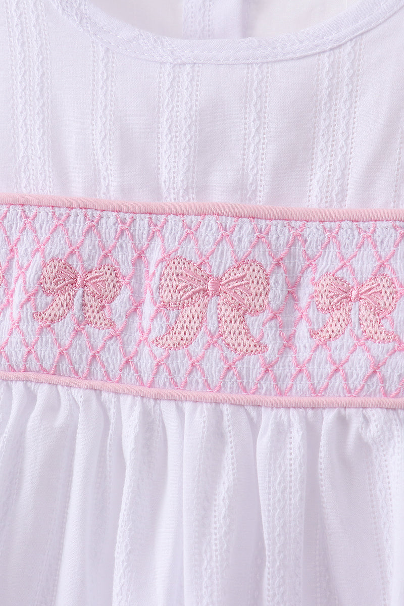 White Bow Smocked Jacquard Ruffle Shorts Set - Aaria Tees Aaria Tees