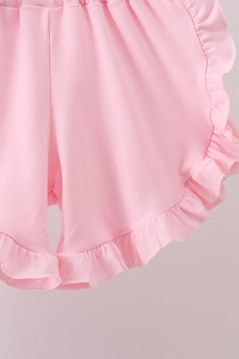 White Bow Smocked Jacquard Ruffle Shorts Set - Aaria Tees Aaria Tees