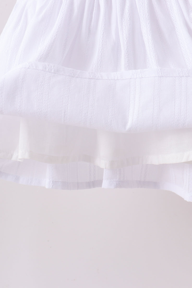 White Bow Smocked Jacquard Ruffle Shorts Set - Aaria Tees Aaria Tees