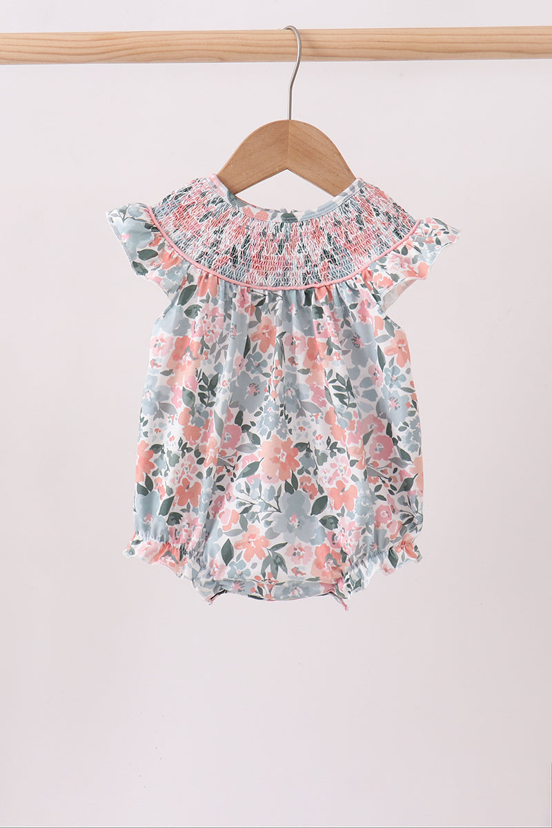 Pink Floral Smocked Knit Bubble - Aaria Tees Aaria Tees