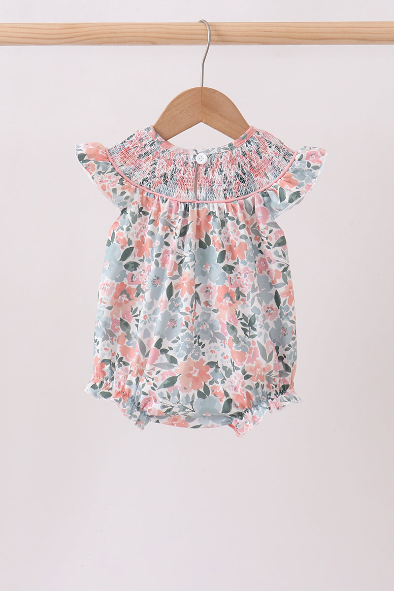 Pink Floral Smocked Knit Bubble - Aaria Tees Aaria Tees