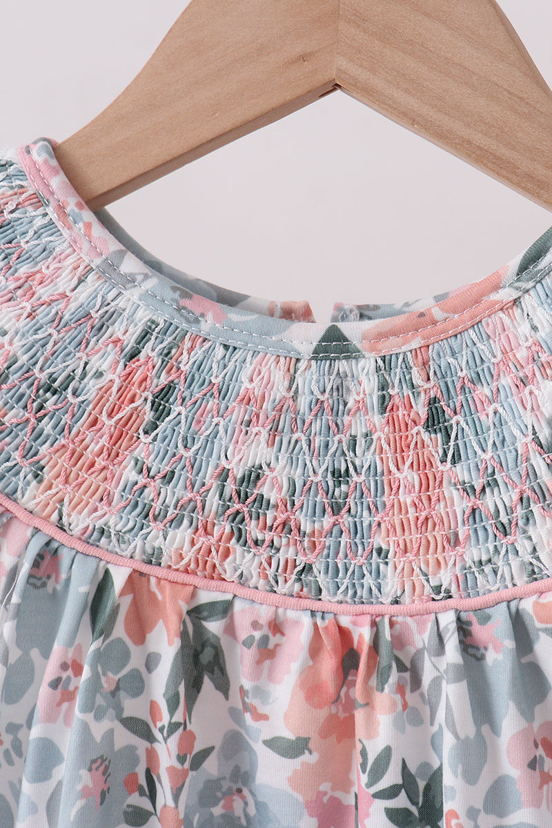 Pink Floral Smocked Knit Bloomer Set - Aaria Tees Aaria Tees
