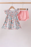 Pink Floral Smocked Knit Bloomer Set - Aaria Tees Aaria Tees