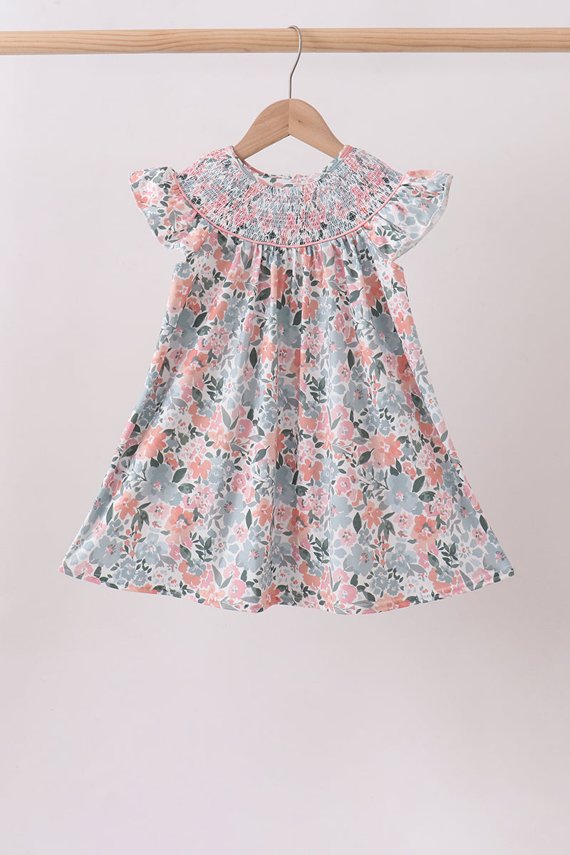 Pink Floral Smocked Knit dress - Aaria Tees Aaria Tees