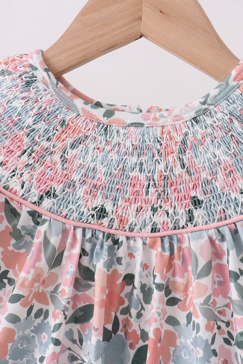 Pink Floral Smocked Knit dress - Aaria Tees Aaria Tees
