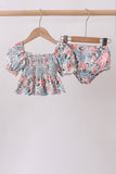 Pink Floral Smocked UPF Swim Set - Aaria Tees Aaria Tees